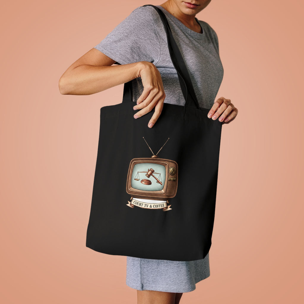 Court TV & Coffee Cotton Tote Bag, 15x16 in